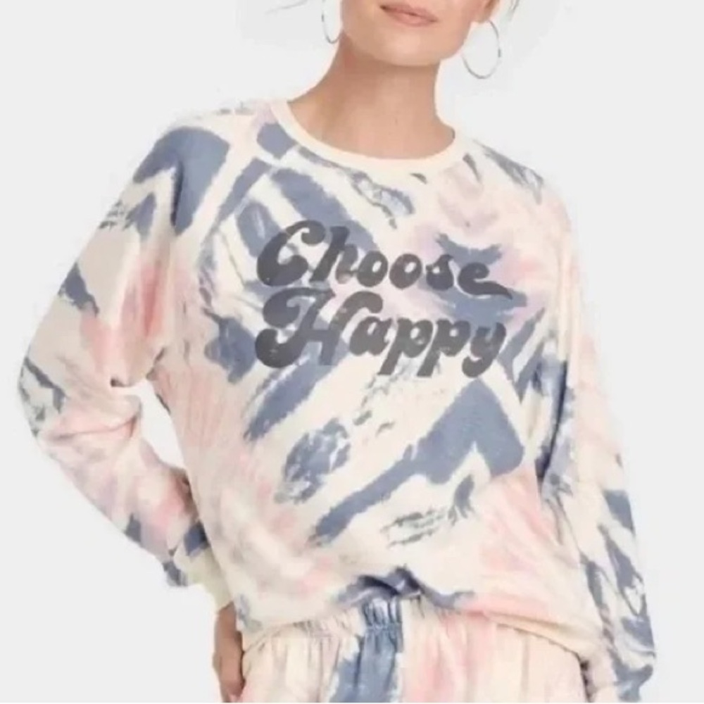 Grayson Threads "Choose Happy" Tie-Dye Top in Blue and Pink
